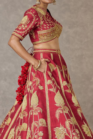 House Of Masaba-Maroon Anar Phool Lehenga Set-INDIASPOPUP.COM