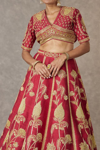 House Of Masaba-Maroon Anar Phool Lehenga Set-INDIASPOPUP.COM