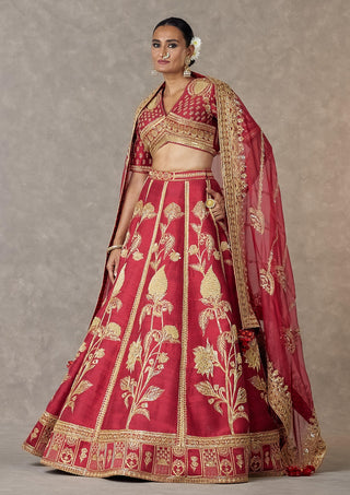 House Of Masaba-Maroon Anar Phool Lehenga Set-INDIASPOPUP.COM