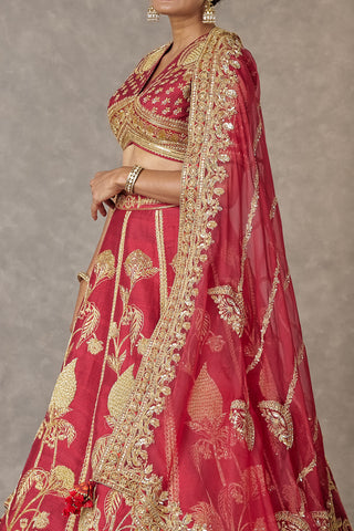House Of Masaba-Maroon Anar Phool Lehenga Set-INDIASPOPUP.COM