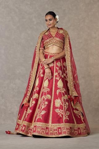 House Of Masaba-Maroon Anar Phool Lehenga Set-INDIASPOPUP.COM