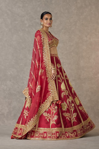 House Of Masaba-Maroon Anar Phool Lehenga Set-INDIASPOPUP.COM