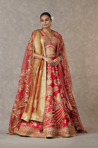 House Of Masaba-Red Bridal Neelkamal Lehenga Set-INDIASPOPUP.COM