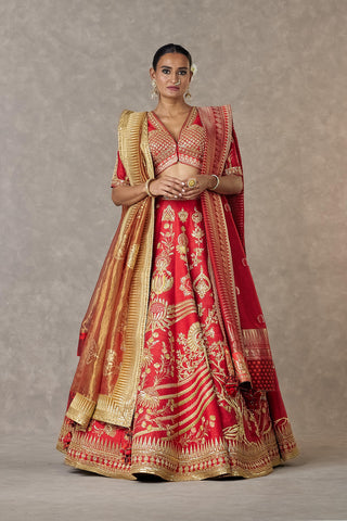 House Of Masaba-Red Bridal Neelkamal Lehenga Set-INDIASPOPUP.COM