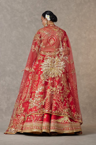 House Of Masaba-Red Bridal Lehenga, Veil And Double Dupatta Set-INDIASPOPUP.COM
