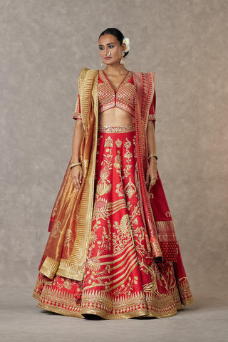 House Of Masaba-Red Bridal Neelkamal Lehenga Set-INDIASPOPUP.COM