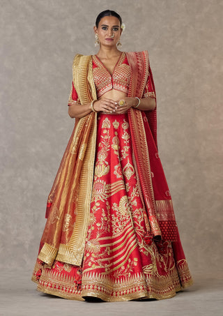House Of Masaba-Red Bridal Neelkamal Lehenga Set-INDIASPOPUP.COM