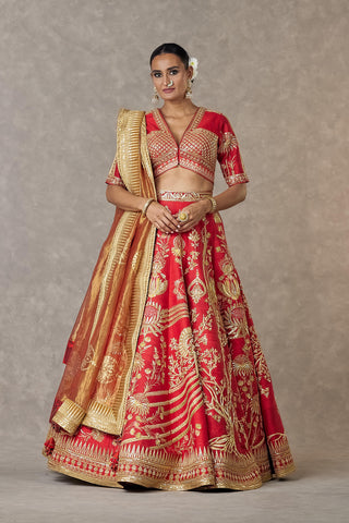 House Of Masaba-Red Bridal Neelkamal Lehenga Set-INDIASPOPUP.COM