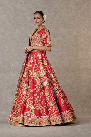 House Of Masaba-Red Bridal Neelkamal Lehenga Set-INDIASPOPUP.COM