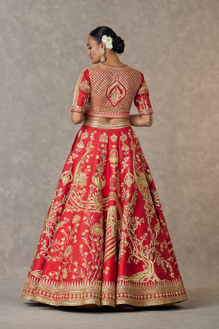 House Of Masaba-Red Bridal Lehenga And Veil Set-INDIASPOPUP.COM