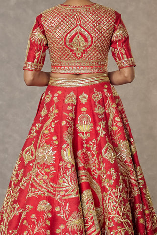 House Of Masaba-Red Bridal Lehenga And Veil Set-INDIASPOPUP.COM