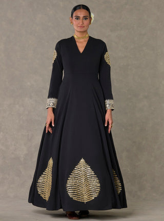 House Of Masaba-Black Kashmiri Leaf Gown-INDIASPOPUP.COM