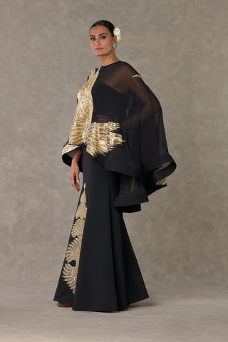 House Of Masaba-Black Son-Chidiya Cape And Gown-INDIASPOPUP.COM