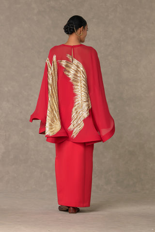House Of Masaba-Red Son-Chidiya Gown And Cape-INDIASPOPUP.COM