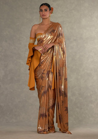 House Of Masaba-Ochre Masakali Sari And Stitched Blouse-INDIASPOPUP.COM