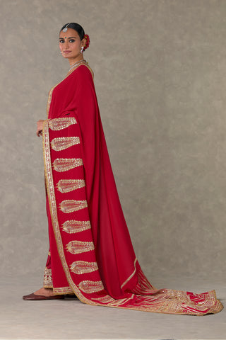 House Of Masaba-Red Son-Patti Sari With Salwar And Unstitched Blouse-INDIASPOPUP.COM