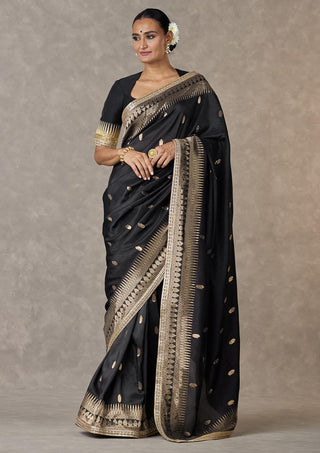 House Of Masaba-Black Haath Phool Sari And Unstitched Blouse-INDIASPOPUP.COM