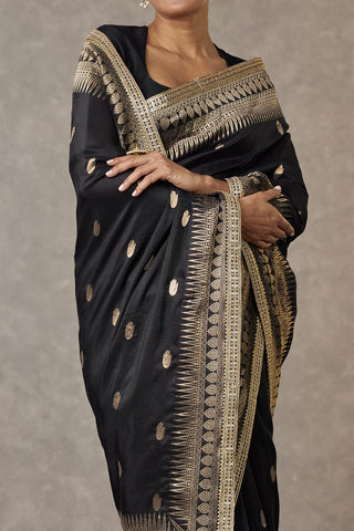 House Of Masaba-Black Haath Phool Sari And Unstitched Blouse-INDIASPOPUP.COM