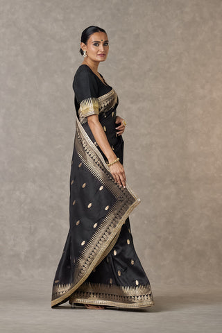 House Of Masaba-Black Haath Phool Sari And Unstitched Blouse-INDIASPOPUP.COM