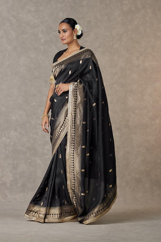 House Of Masaba-Black Haath Phool Sari And Unstitched Blouse-INDIASPOPUP.COM
