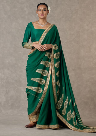 House Of Masaba-Dark Green Sari With Salwar And Unstitched Blouse-INDIASPOPUP.COM