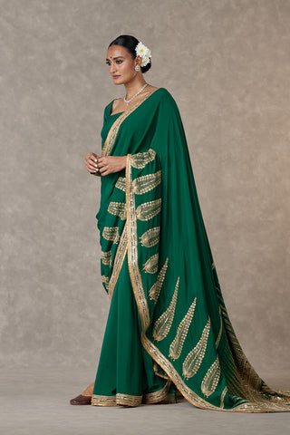 House Of Masaba-Dark Green Sari With Salwar And Unstitched Blouse-INDIASPOPUP.COM