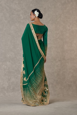 House Of Masaba-Dark Green Son-Patti Sari And Unstitched Blouse-INDIASPOPUP.COM
