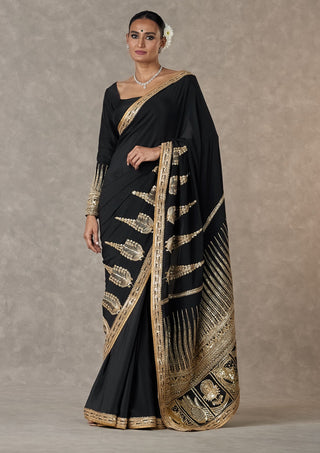 House Of Masaba-Black Son-Patti Sari And Unstitched Blouse-INDIASPOPUP.COM