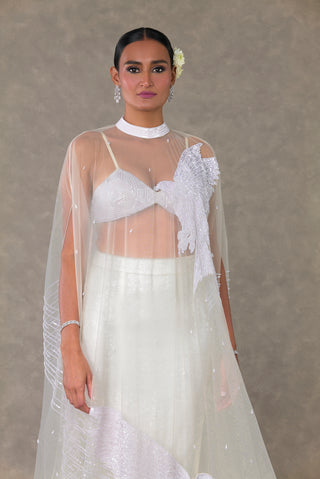 House Of Masaba-White Son Chidiya Skirt And Cape Set-INDIASPOPUP.COM