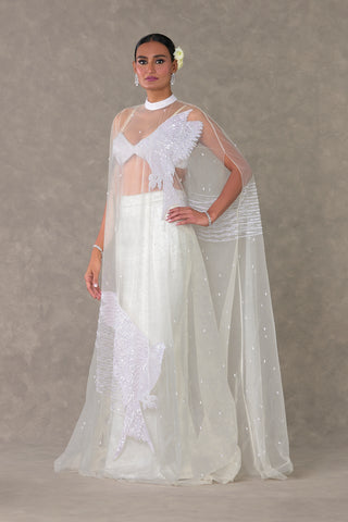 House Of Masaba-White Son Chidiya Skirt And Cape Set-INDIASPOPUP.COM