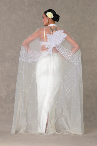 House Of Masaba-White Son Chidiya Skirt And Cape Set-INDIASPOPUP.COM