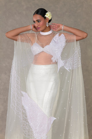 House Of Masaba-White Son Chidiya Skirt And Cape Set-INDIASPOPUP.COM