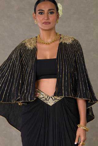 House Of Masaba-Black Draped Skirt And Cape Set-INDIASPOPUP.COM