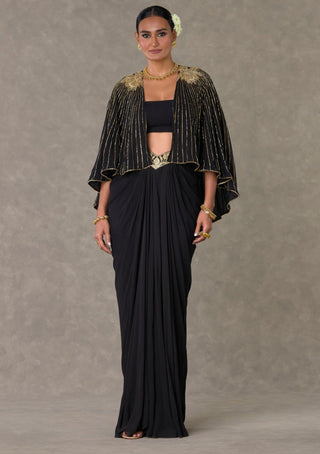 House Of Masaba-Black Draped Skirt And Cape Set-INDIASPOPUP.COM