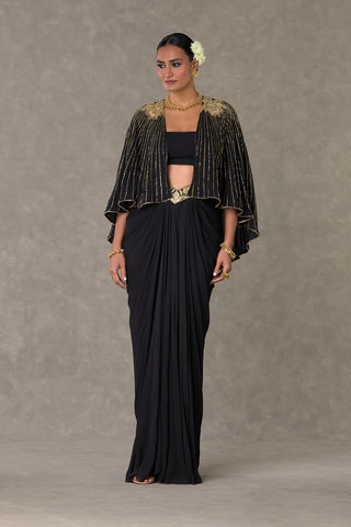 House Of Masaba-Black Draped Skirt And Cape Set-INDIASPOPUP.COM