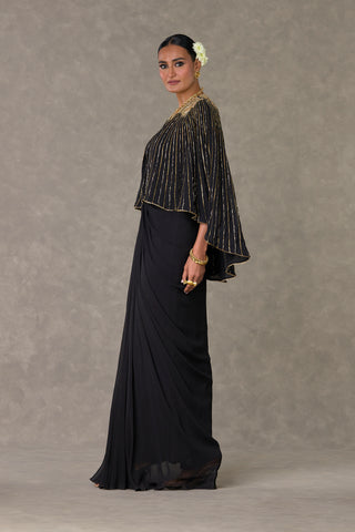 House Of Masaba-Black Draped Skirt And Cape Set-INDIASPOPUP.COM