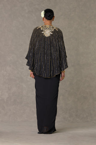 House Of Masaba-Black Draped Skirt And Cape Set-INDIASPOPUP.COM