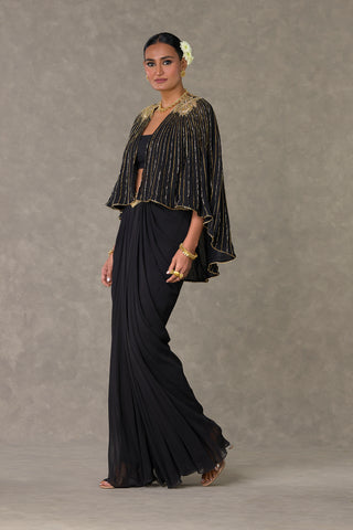 House Of Masaba-Black Draped Skirt And Cape Set-INDIASPOPUP.COM