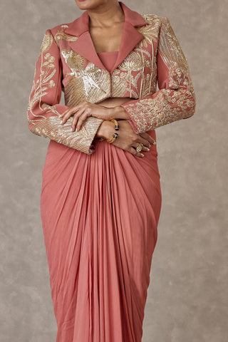 House Of Masaba-Salmon Son-Chidiya Cropped Blazer And Skirt Set-INDIASPOPUP.COM