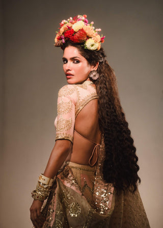 Rabri Peach Pink Lehenga Set by House Of Masaba available on Indiaspopup.com