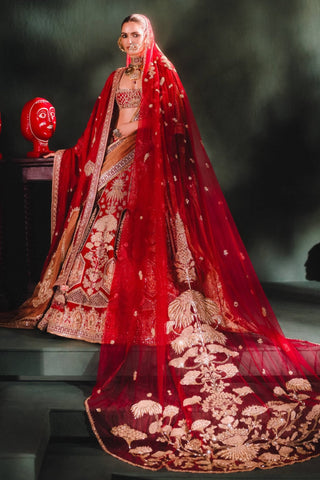 Cranberry Anar Bagh Bridal Lehenga Set by House Of Masaba available on Indiaspopup.com