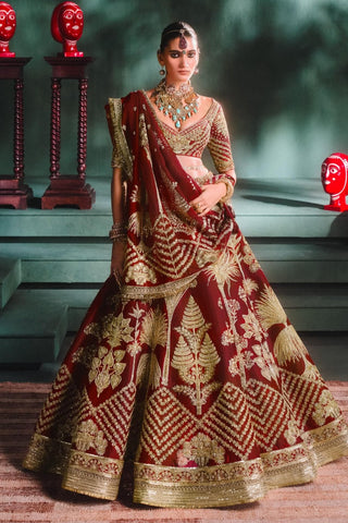 Raspberry Aalu Bukhara Lehenga Set by House Of Masaba available on Indiaspopup.com