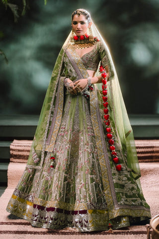 Green Aam Panna Lehenga Set by House Of Masaba available on Indiaspopup.com