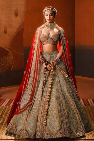 Rust Khubani Ka Meetha Lehenga Set by House Of Masaba available on Indiaspopup.com