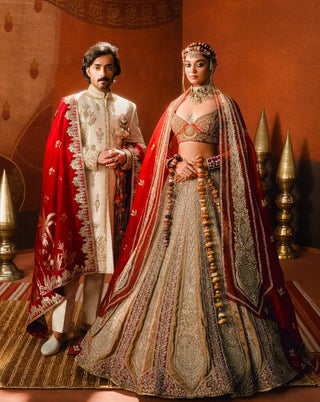 Rust Khubani Ka Meetha Lehenga Set by House Of Masaba available on Indiaspopup.com