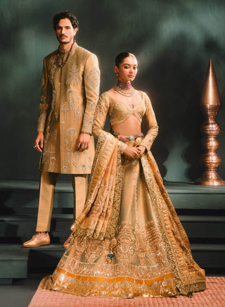 Gold Kesar Varak Lehenga Set by House Of Masaba available on Indiaspopup.com
