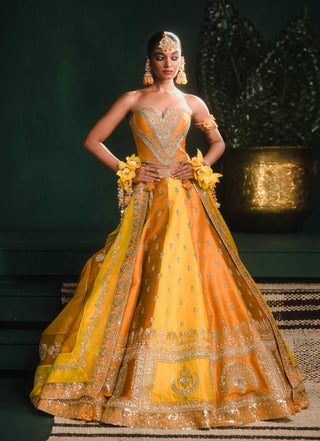 Ochre Son Patissa Lehenga Set by House Of Masaba available on Indiaspopup.com