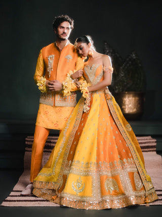 Ochre Son Patissa Lehenga Set by House Of Masaba available on Indiaspopup.com