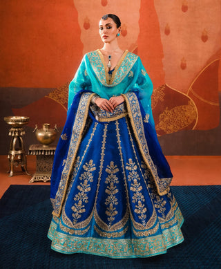 Blue Sanjh Lehenga Set by House Of Masaba available on Indiaspopup.com