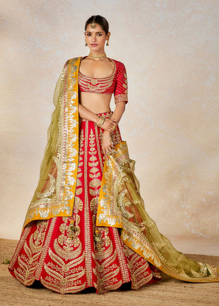 Red Badami Halwa Lehenga Set by House Of Masaba available on Indiaspopup